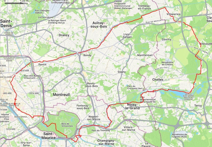 Map of Marne-Ourcq bicycle tour